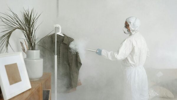 Pest control experts inspecting indoor and outdoor areas for pests